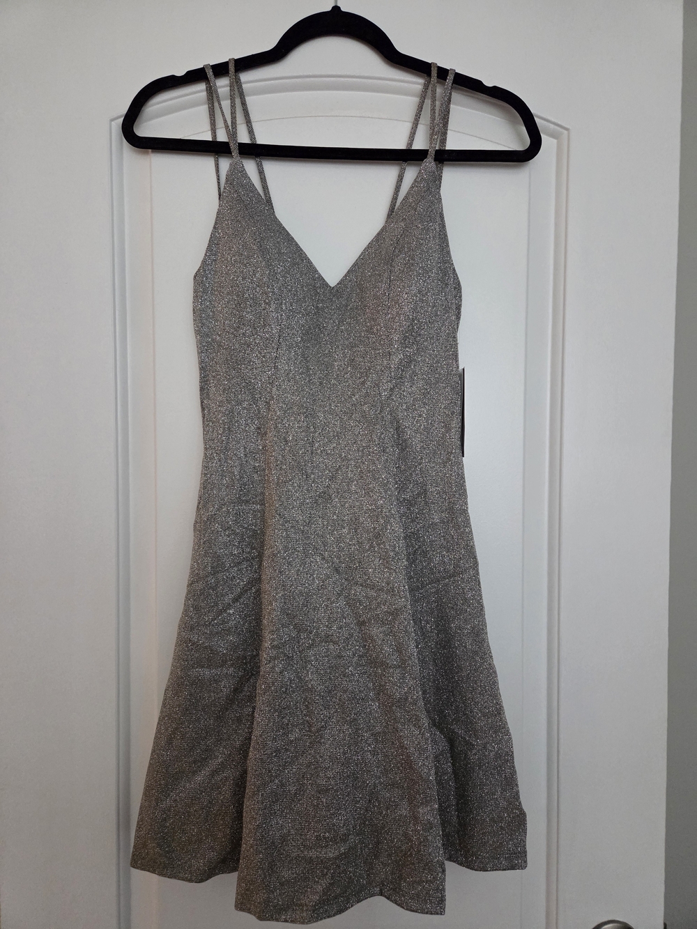 Silver Sparkle V-Neck Spaghetti Strap Dress